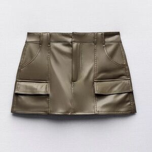 Zara Olive Faux Leather Skort